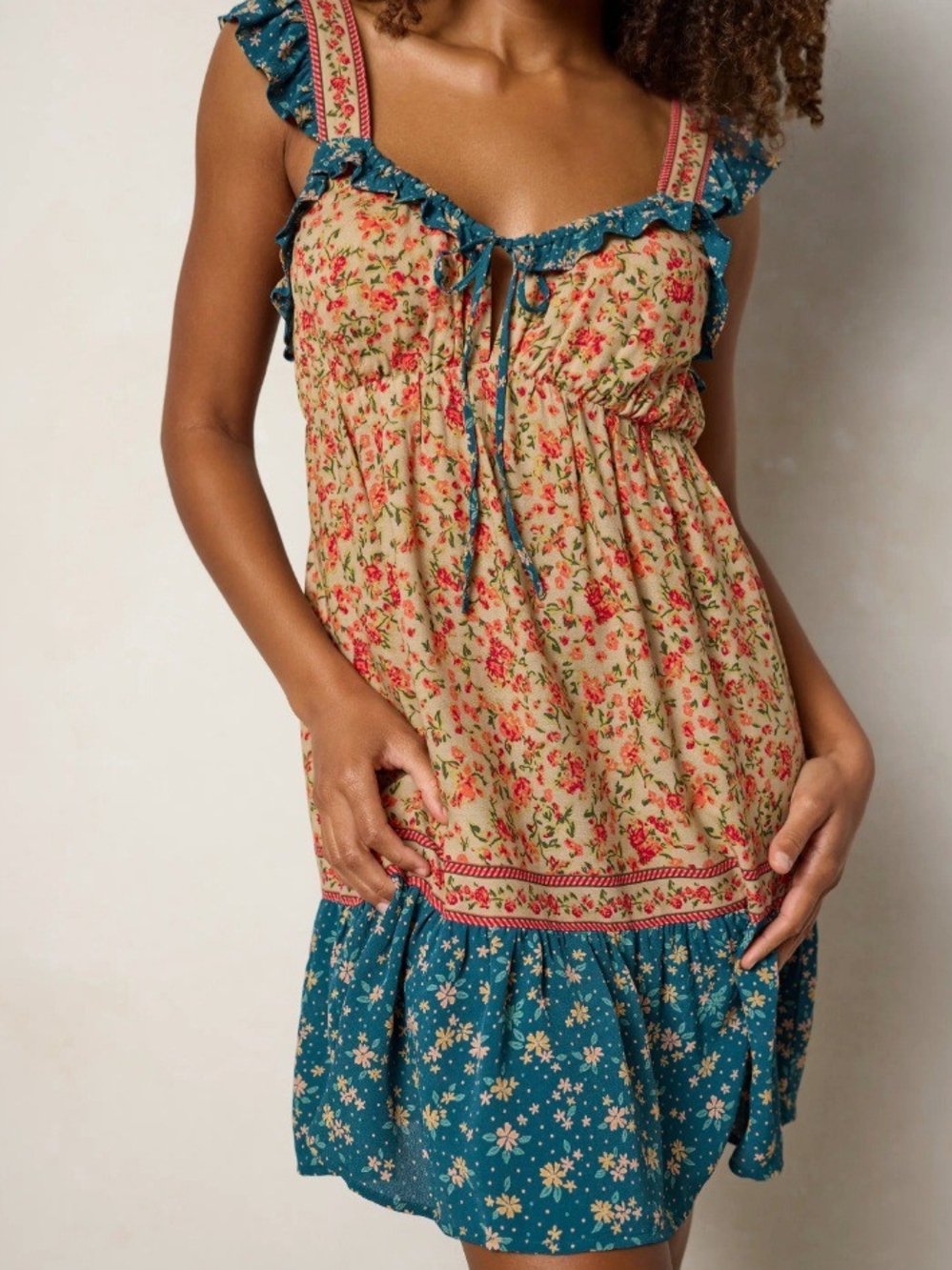 Natural Life Elizabeth Mini Dress Blue Ditsy Floral.